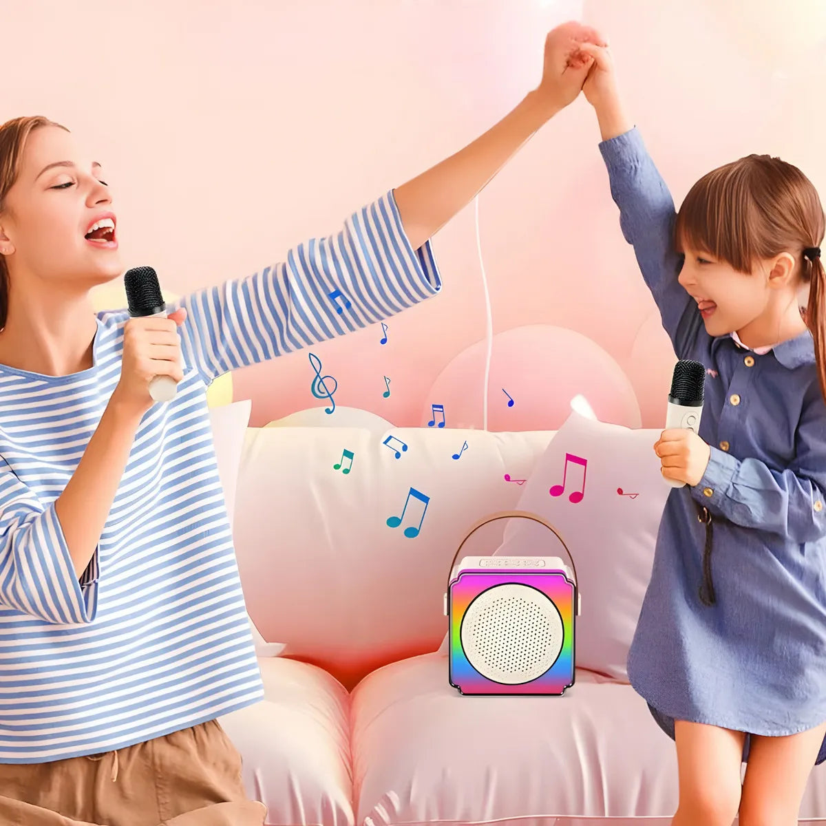 Parlante Portátil Bluetooth Karaoke + 2 Micrófonos