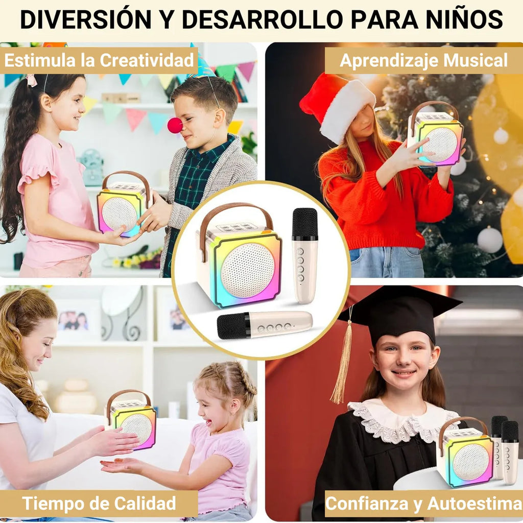 Parlante Portátil Bluetooth Karaoke + 2 Micrófonos