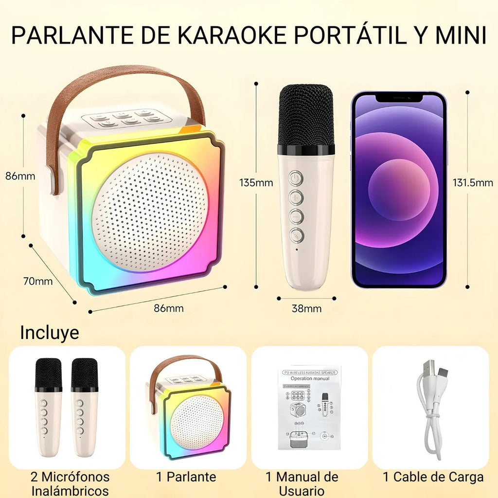 Parlante Portátil Bluetooth Karaoke + 2 Micrófonos