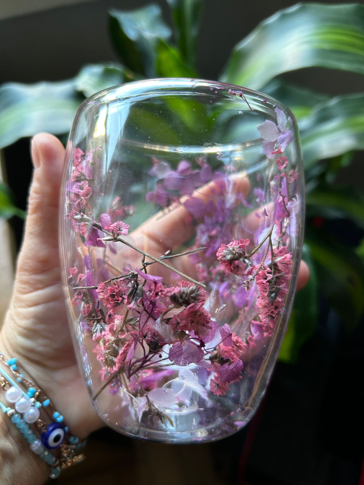 Vaso doble vidrio con flores