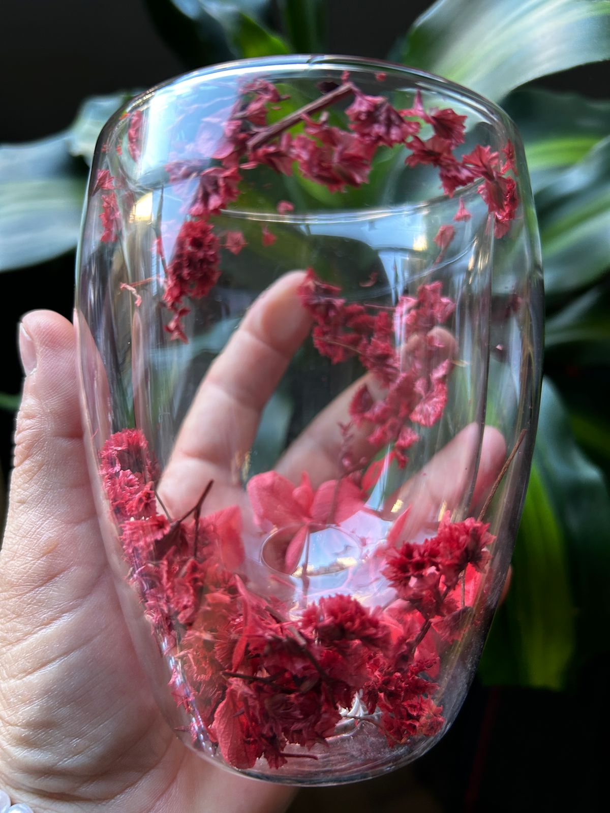 Vaso doble vidrio con flores