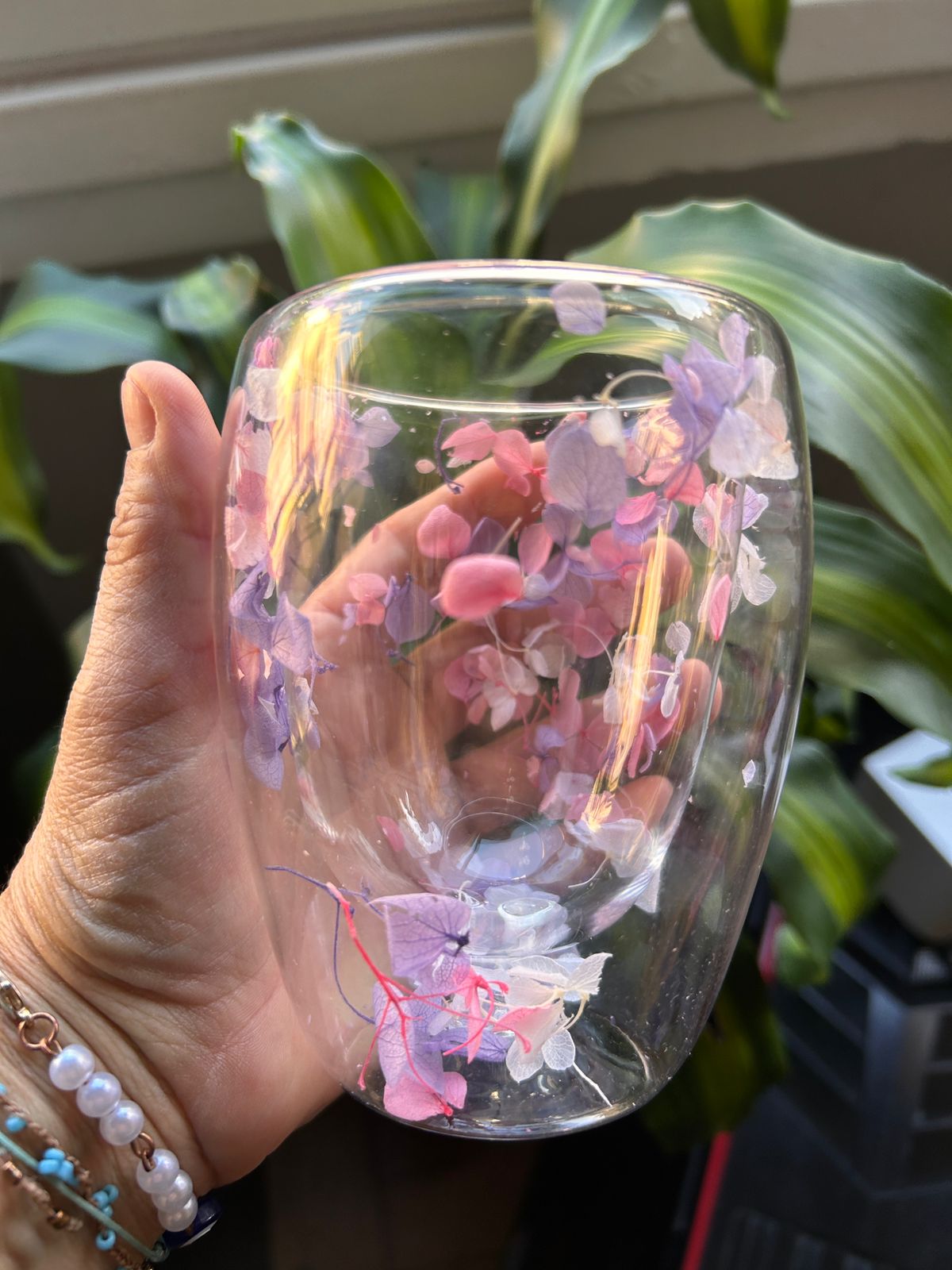 Vaso doble vidrio con flores